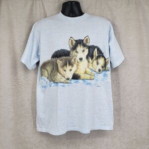 Habitat Vintage Single Stritch Husky Print Light Blue T-Shirt Large